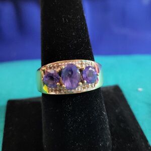 Iolite & Diamond Accent Trilogy Gold Vermeil/ Sterling Ring